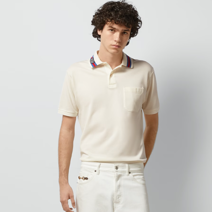 グッチメンズホワイトポロ半袖Tシャツc328