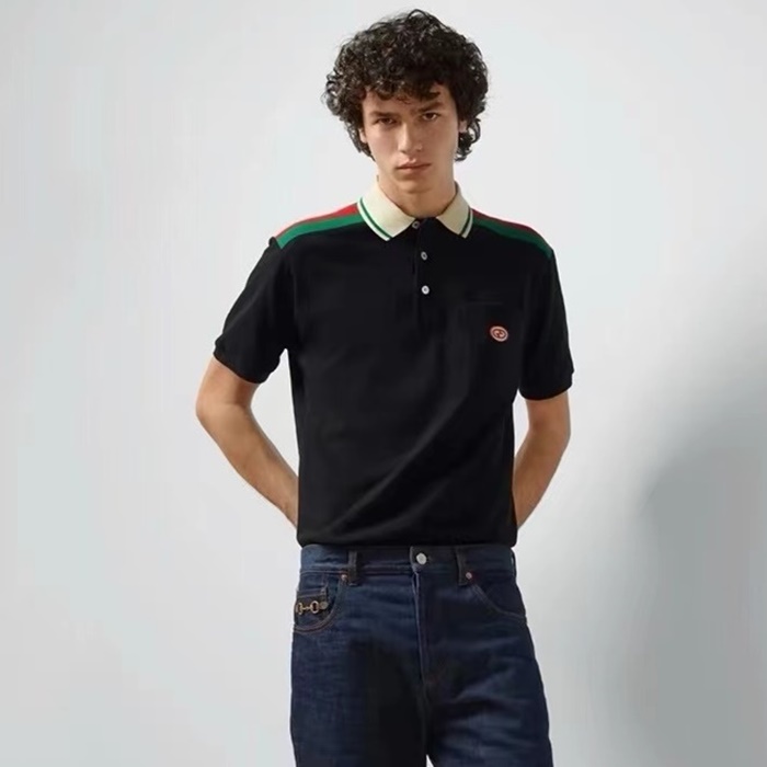 グッチメンズブラックポロ半袖Tシャツc329