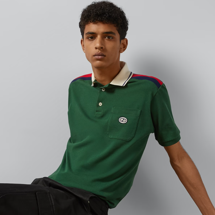 グッチメンズグリーンポロ半袖Tシャツc330