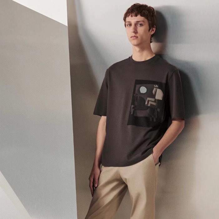 エルメスメンズブラウン半袖Tシャツe174