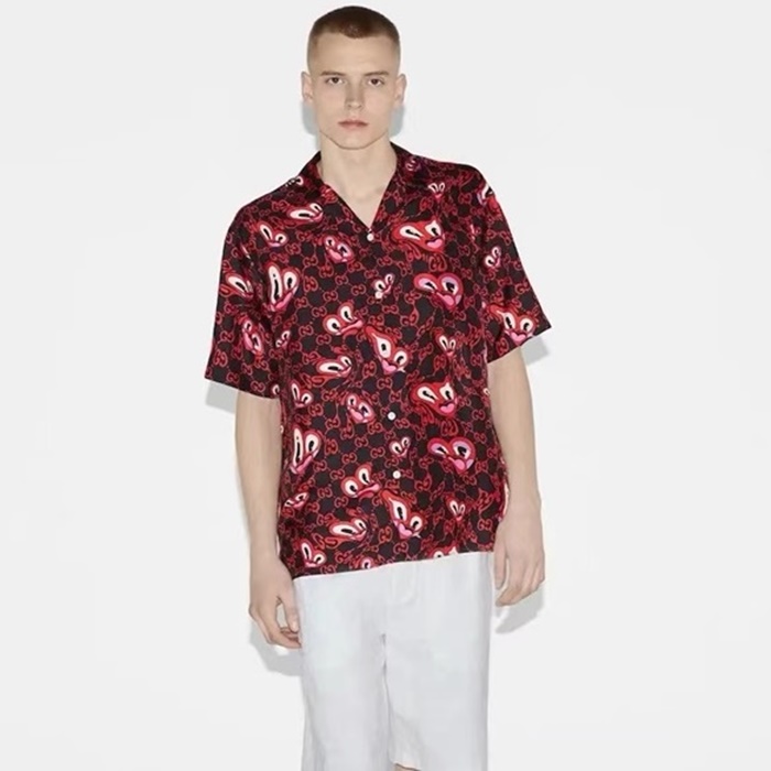 グッチメンズレッド半袖シャツc365