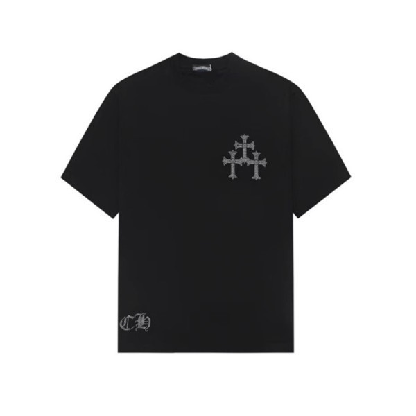 クロムハーツメンズブラック半袖Tシャツc131