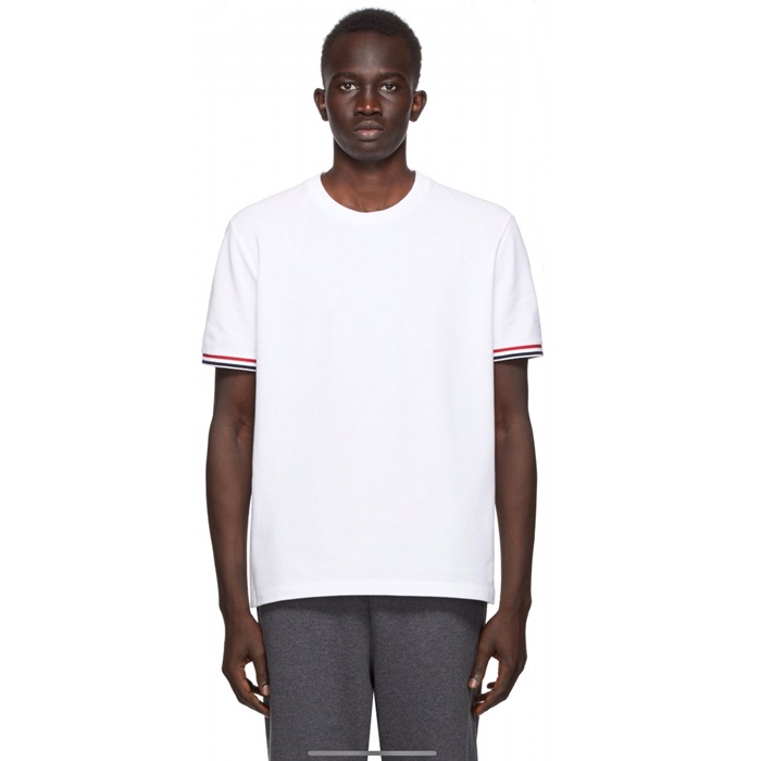 トムブラウンメンズクルーネックホワイト半袖Tシャツc387