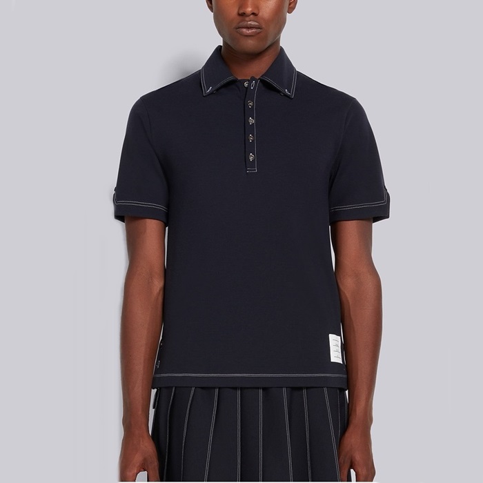 トムブラウンメンズネイビーポロ半袖Tシャツc391