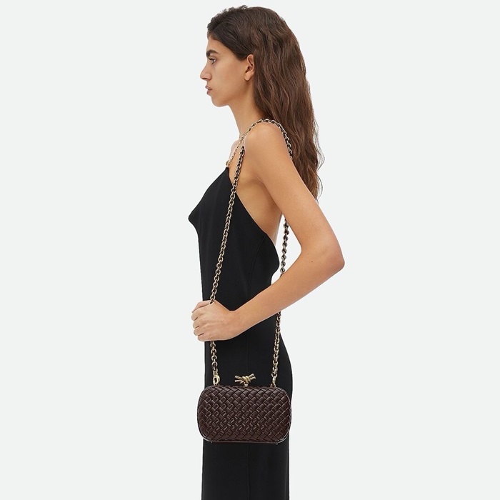 ボッテガヴェネタレディースチョコブラウンチェーンサドルバッグb1487