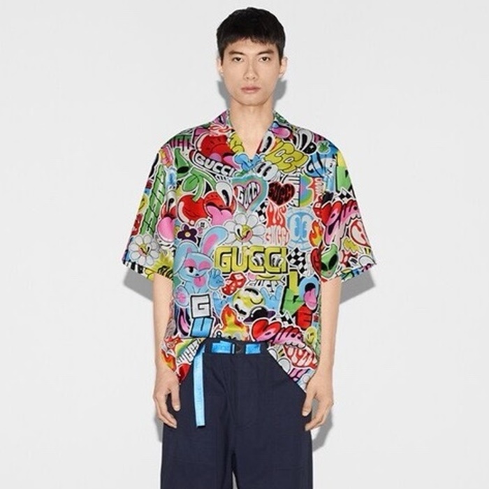 グッチメンズレッド半袖シャツc401