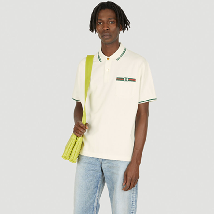 グッチメンズホワイトポロ半袖Tシャツc335