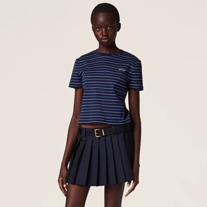 ミュウミュウレディースネイビー半袖Tシャツc443