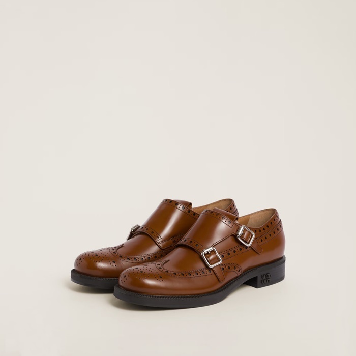 ミュウミュウレディースブラウンローファーs578