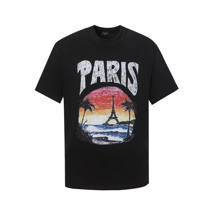 バレンシアガメンズブラック半袖Tシャツc439