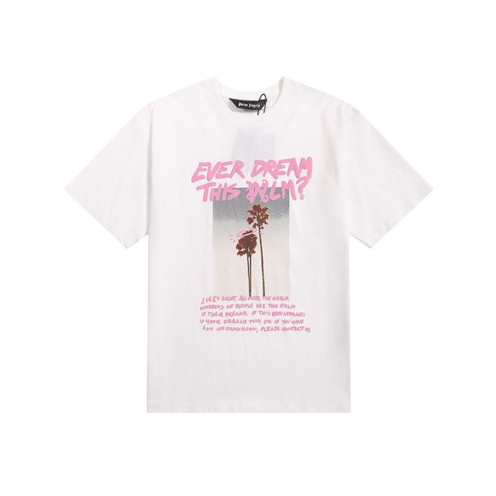 パームエンジェルスメンズホワイトクルーネック半袖Tシャツc665