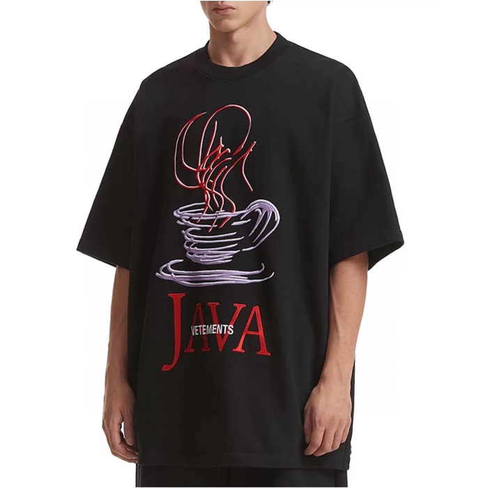 ヴェトモンユニセックスブラック半袖Tシャツc724