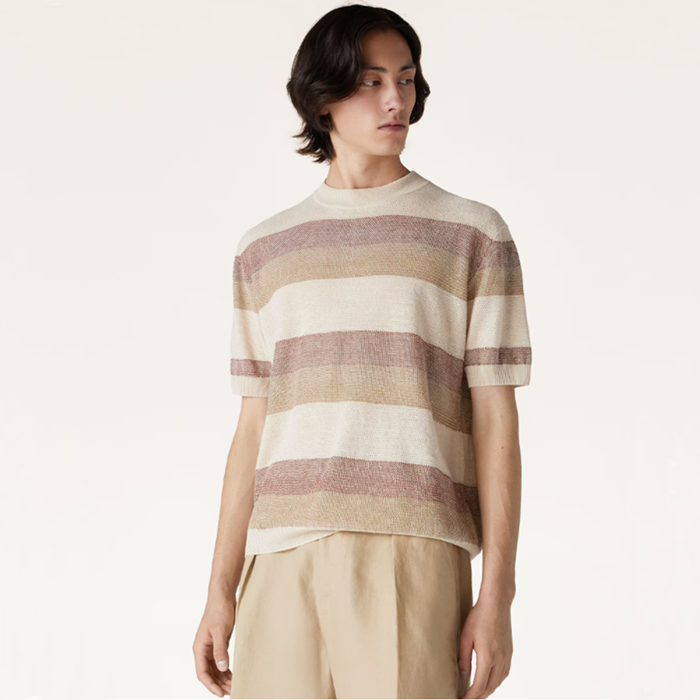 ロロピアーナメンズアイボリー半袖Tシャツc339