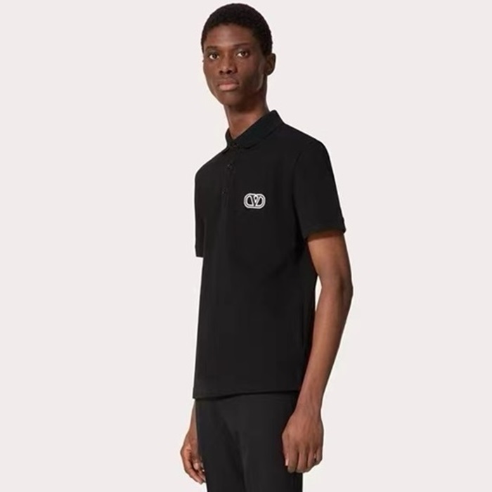 ヴァレンティノメンズブラックポロ半袖Tシャツc02