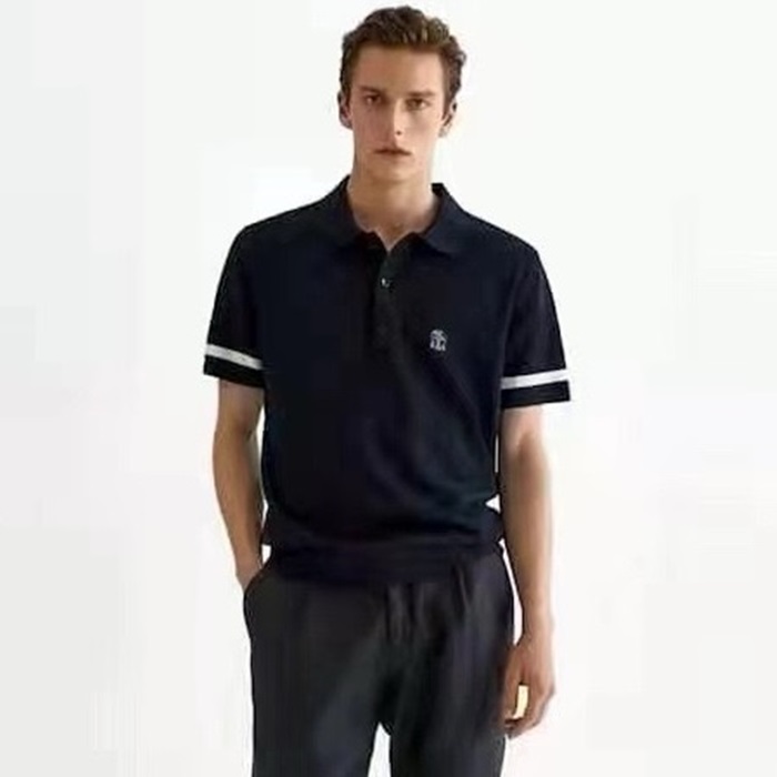 ブルネロクチネリメンズネイビーポロ半袖Tシャツc895