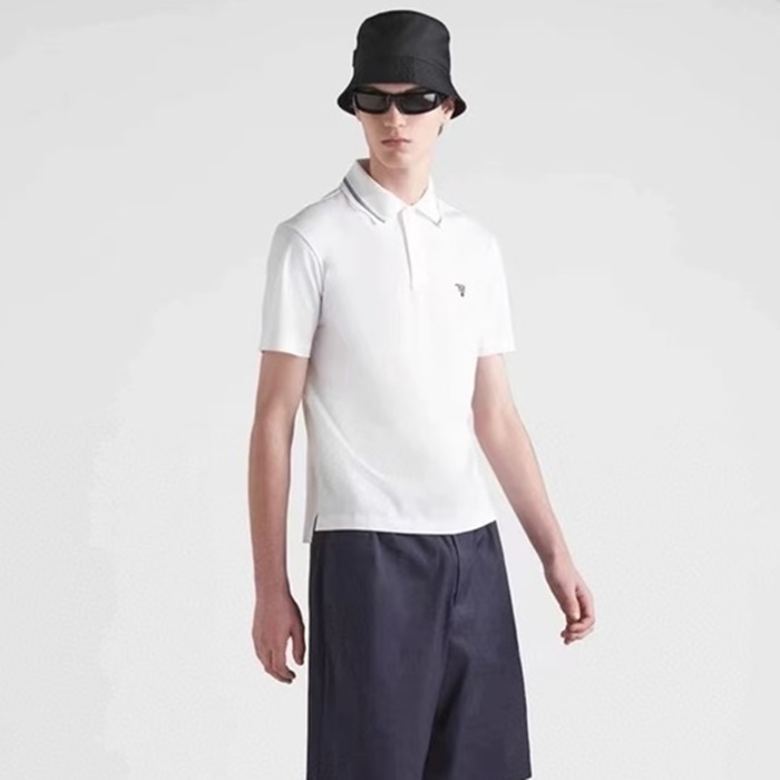 プラダメンズホワイトポロ半袖Tシャツc873