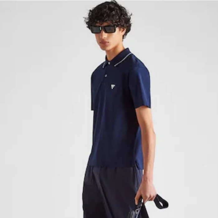 プラダメンズネイビーポロ半袖Tシャツc874