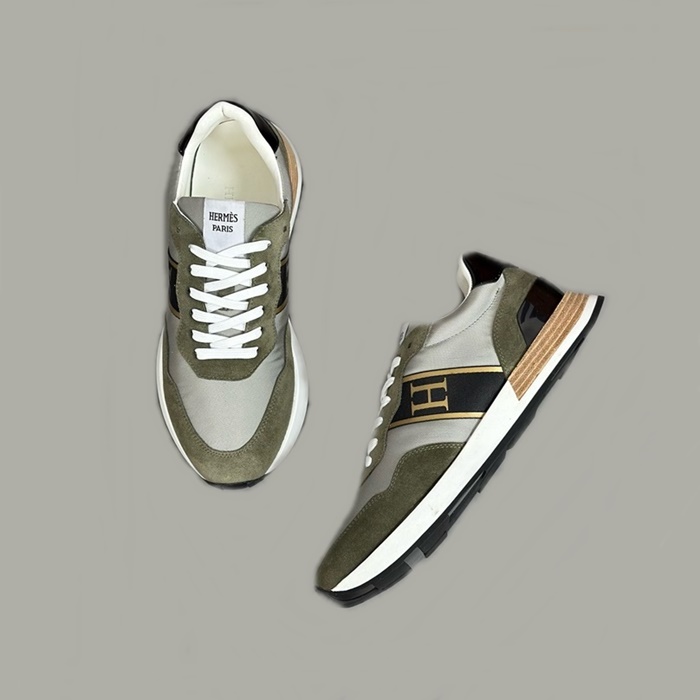 エルメスメンズカーキスニーカーs714