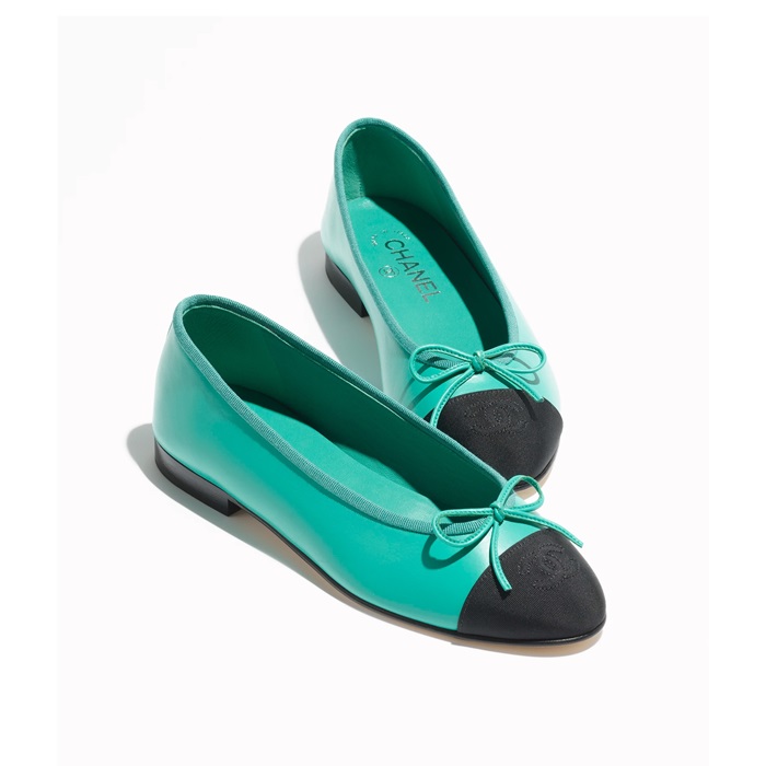 シャネルレディースグリーンバレリーナフラットs947