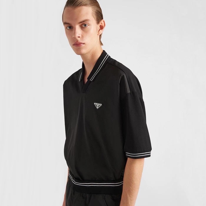 プラダメンズブラックポロ半袖Tシャツc953