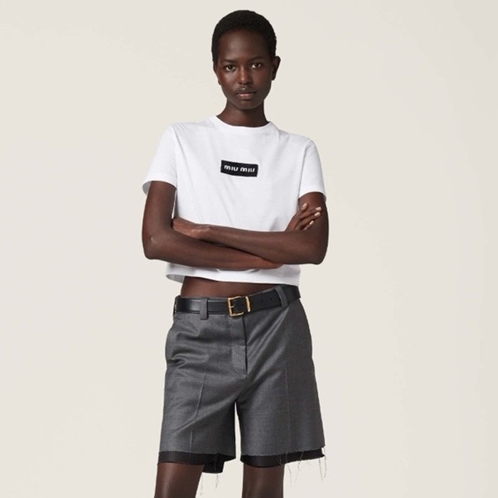 ミュウミュウレディースホワイト半袖Tシャツc974