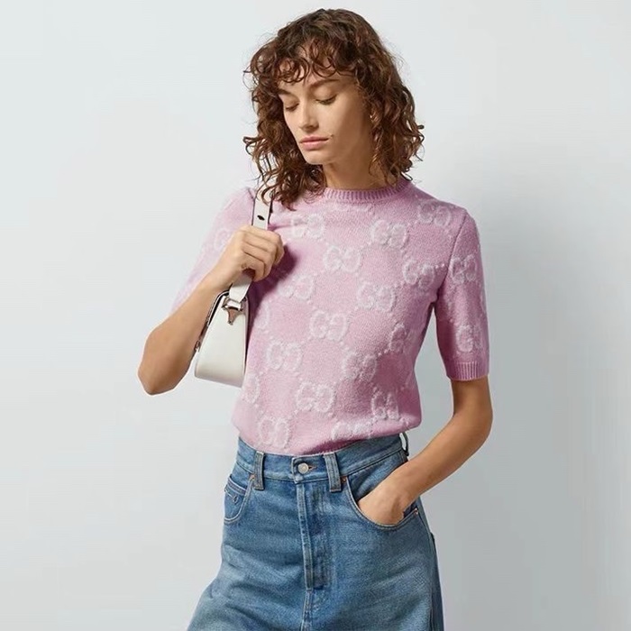 グッチレディースピンク半袖Tシャツc980