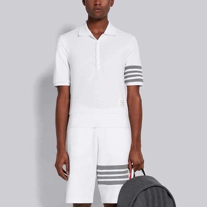 トムブラウンメンズホワイトポロ半袖Tシャツc993