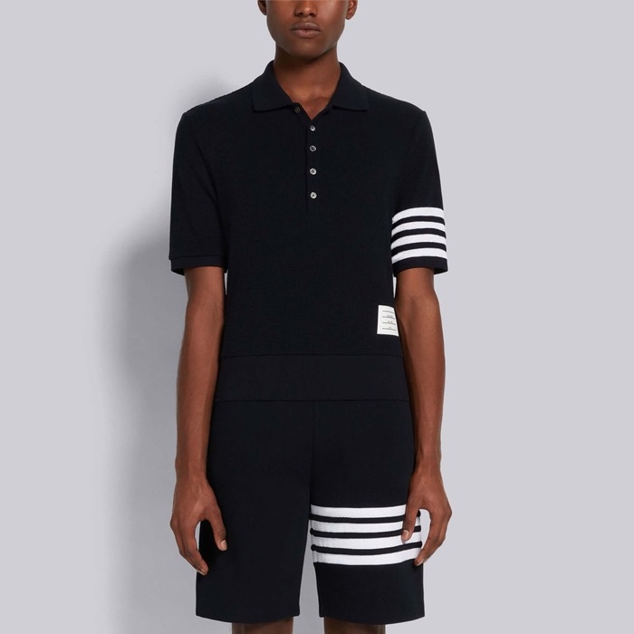 トムブラウンメンズブラックポロ半袖Tシャツc994