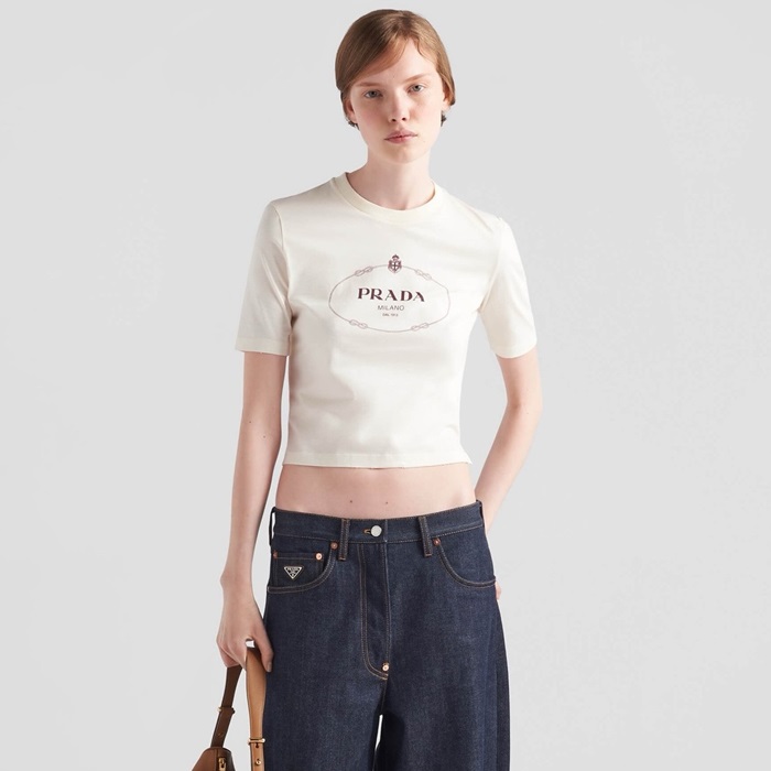 プラダレディースホワイト半袖Tシャツc1111