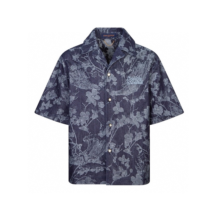 ルイヴィトンメンズネイビー半袖シャツc1155