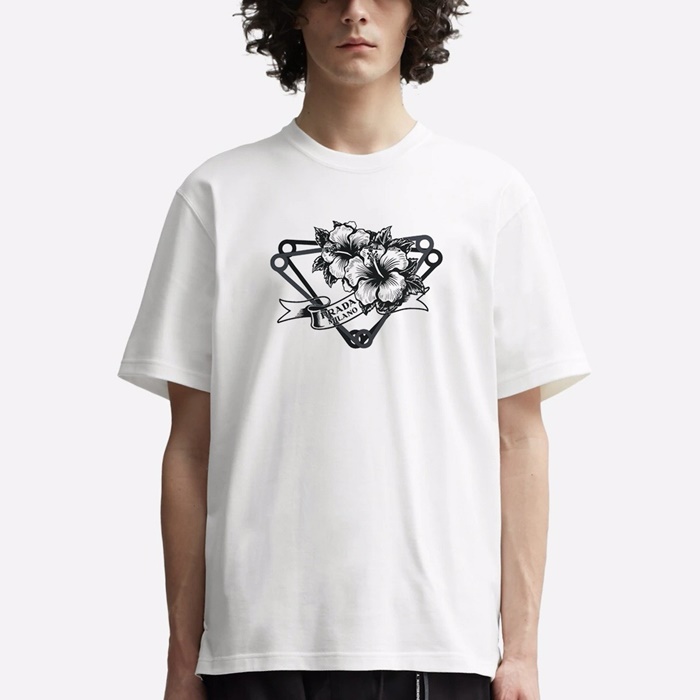 プラダメンズホワイト半袖Tシャツc1481