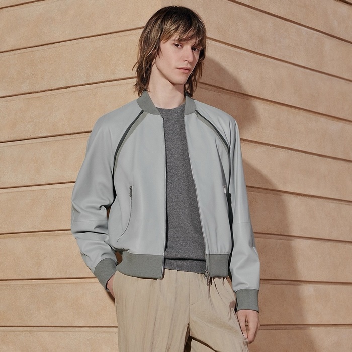 エルメスメンズグレーレザージャケットc1502