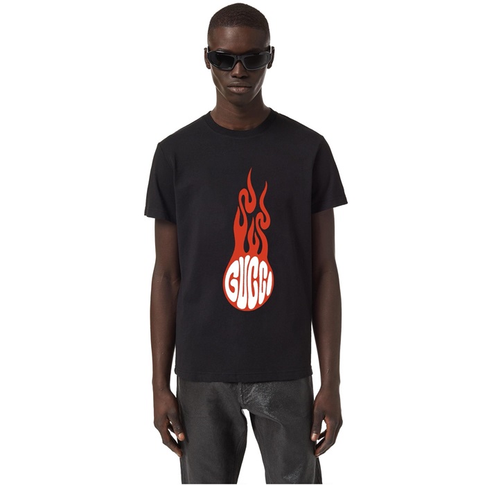 グッチメンズブラック半袖Tシャツc1661