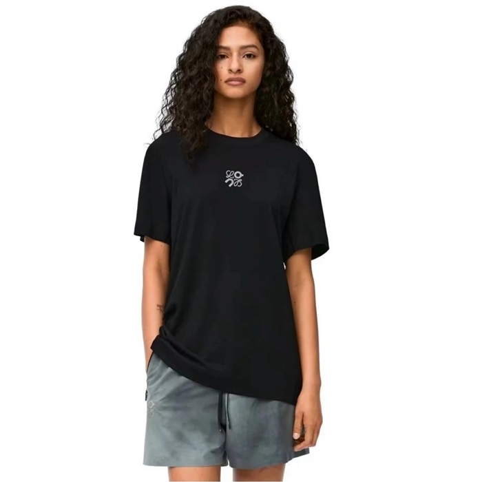 ロエベレディースイニシャルブラック半袖Tシャツc1804