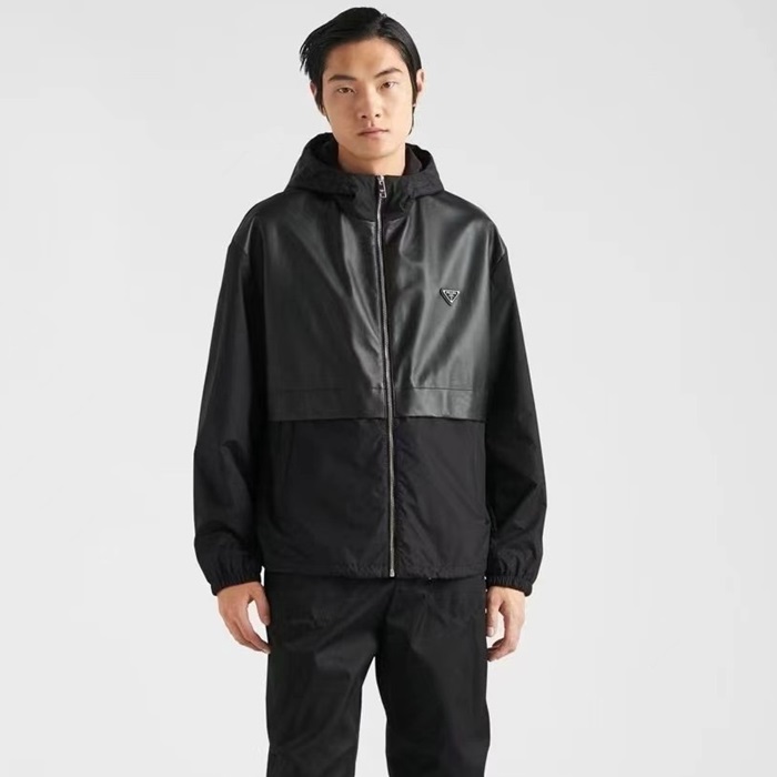 プラダメンズフードレザージャケットc1869