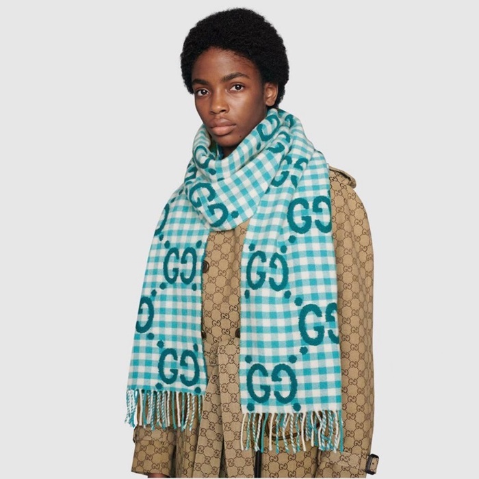 グッチレディースブルーマフラーc2338