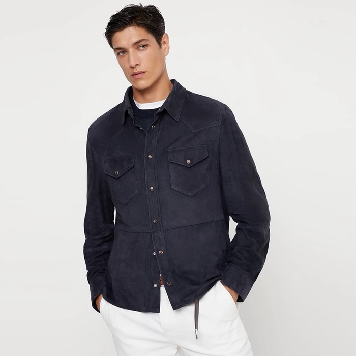 ブルネロクチネリメンズレザーシャツc2228