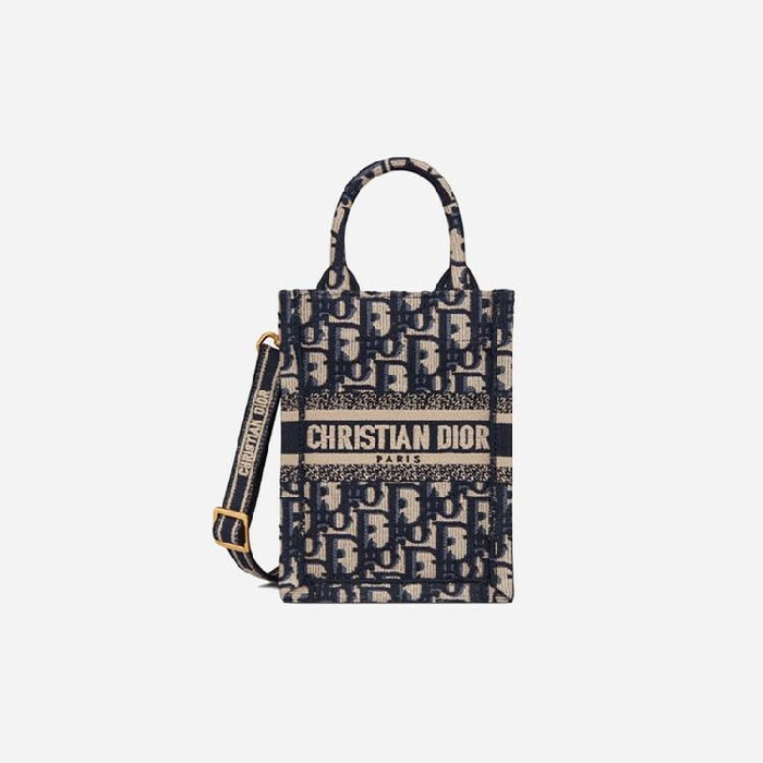 ディオールレディースブルーオブリークエンブロイダードブックトートバッグミニフォンバッグi2576