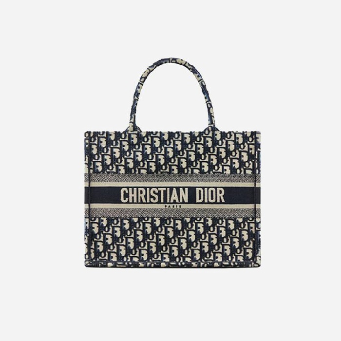 ディオールレディースブルーオブリークエンブロイダードブックトートバッグミディアムi2585