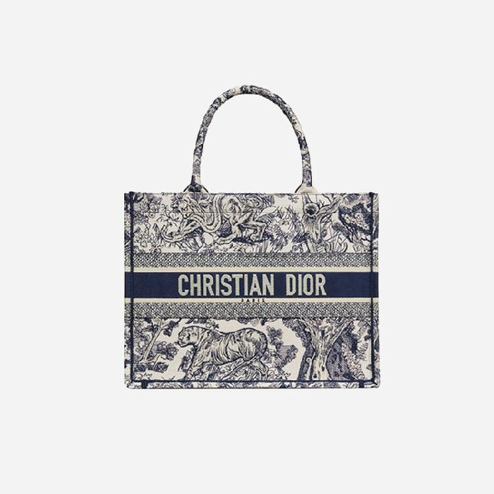 ディオールレディースブルー刺繍ブックトートバッグミディアムi2591