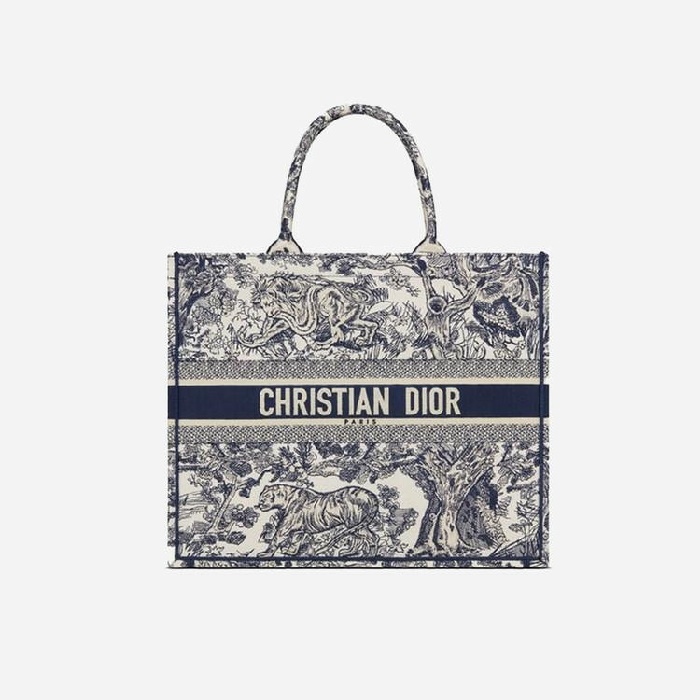 ディオールレディースブルー刺繍ブックトートバッグラージi2592