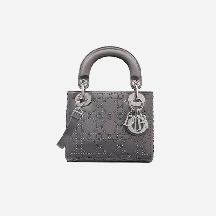ディオールレディースグレーラインストーンカナージュサテンレディバッグミニi2596