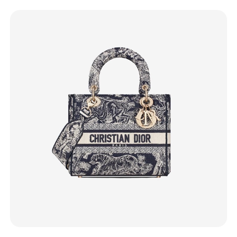 ディオールレディースミディアムディーライトバッグブルーリバース刺繍i2610