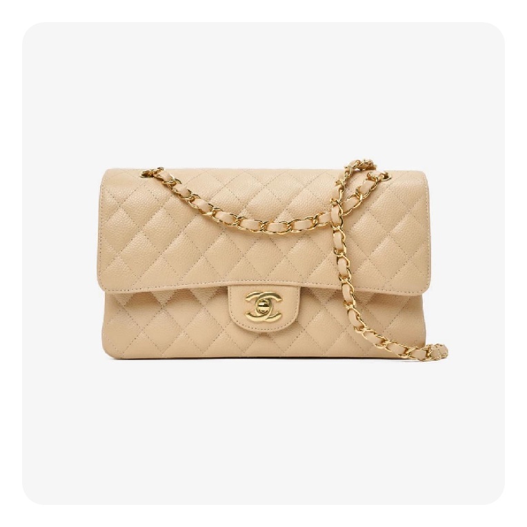 シャネルクラシックカーフィアグレインカーフスキンミディアムベージュh2663