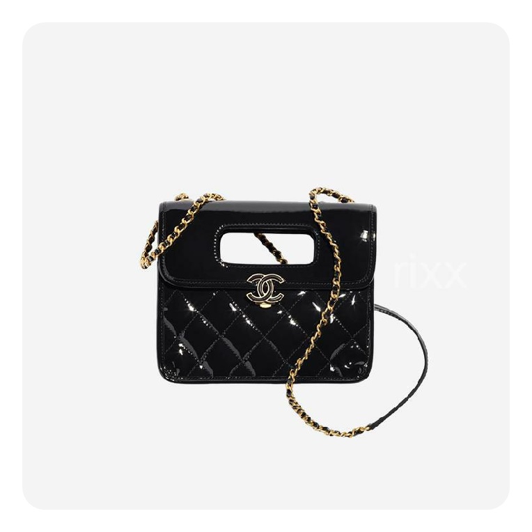 シャネルハンドルのミニフリップバッグパテント"カーフスキン&ゴールドメタルブラックh2667