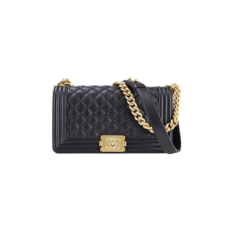 シャネルボーイバッグミディアムカーフィアブラックゴールドh2673