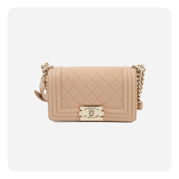 シャネルボーイバッグスモールカーフィアベージュゴールドh2677