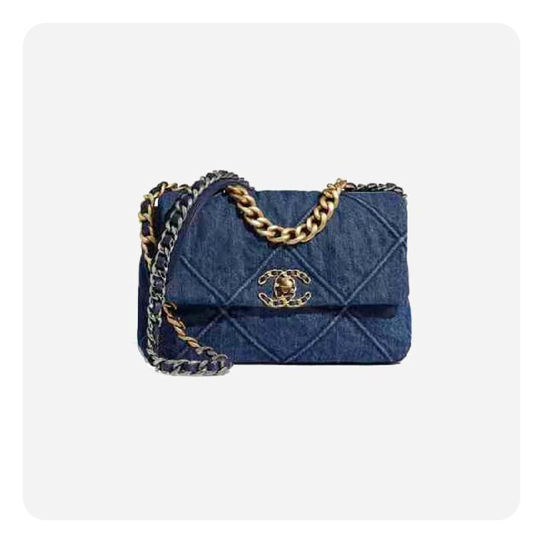 シャネル19フリップバッグミディアムデニムゴールドe19h2679