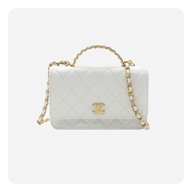 シャネルトップハンドルラムスキンホワイトゴールドh2710