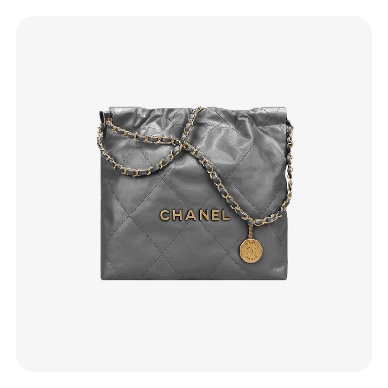 シャネル22バッグスモールグレーゴールド22h2719